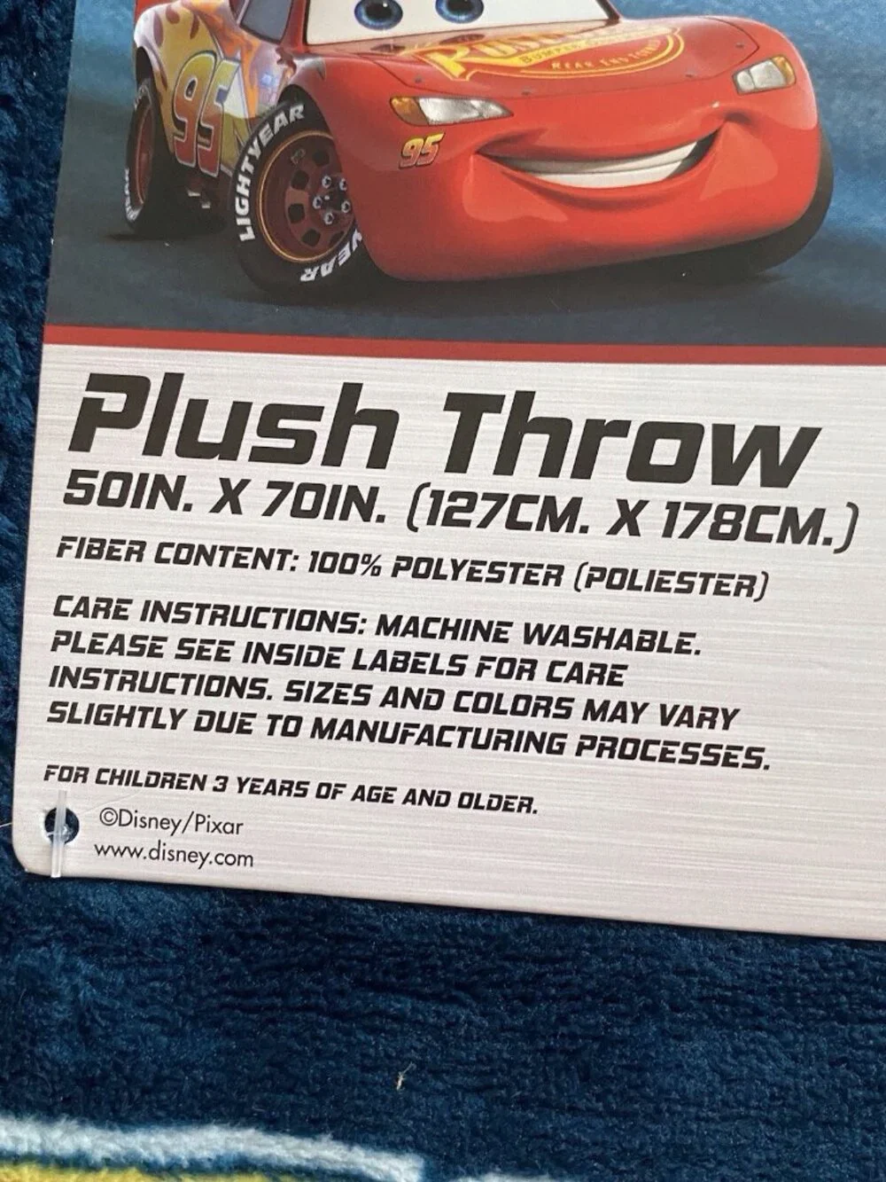 DISNEY Pixar CARS LIGHTNING MCQUEEN 95 Hometown Hero Throw Blanket 50” X 70” NEW